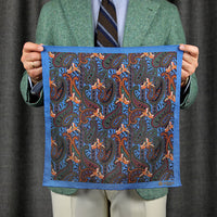 Paisley Motif Wool / Silk Pocket Square - Madder Blue