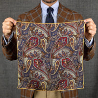 Paisley Motif Wool / Silk Pocket Square - Cream - 40x40cm