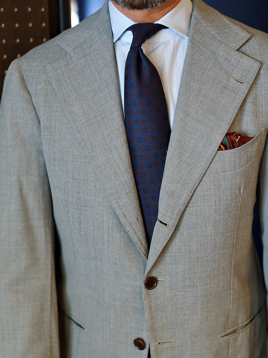 Ancient Madder Silk Tie - Navy - Hand-Rolled