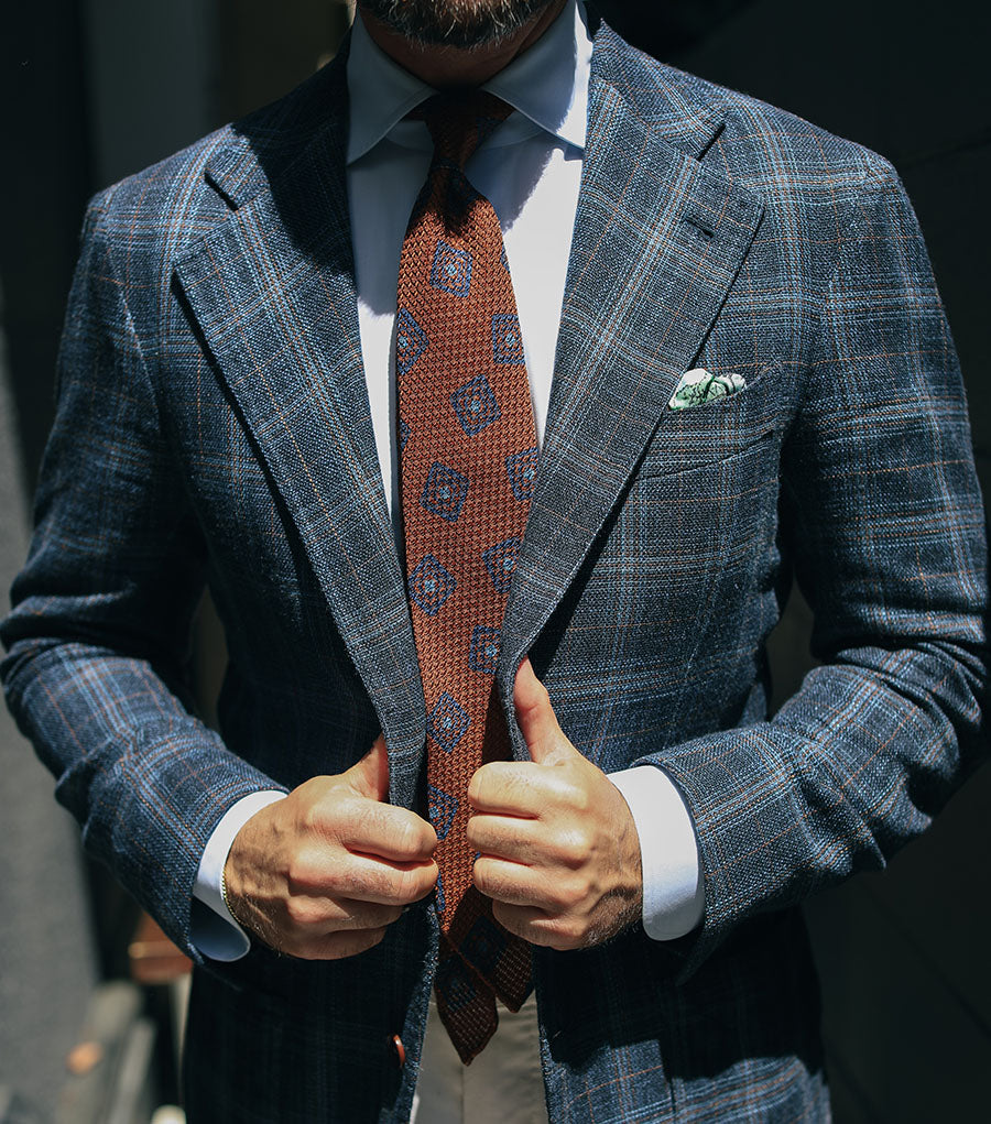 Printed Grossa Grenadine Silk Tie - Copper - Hand-Rolled