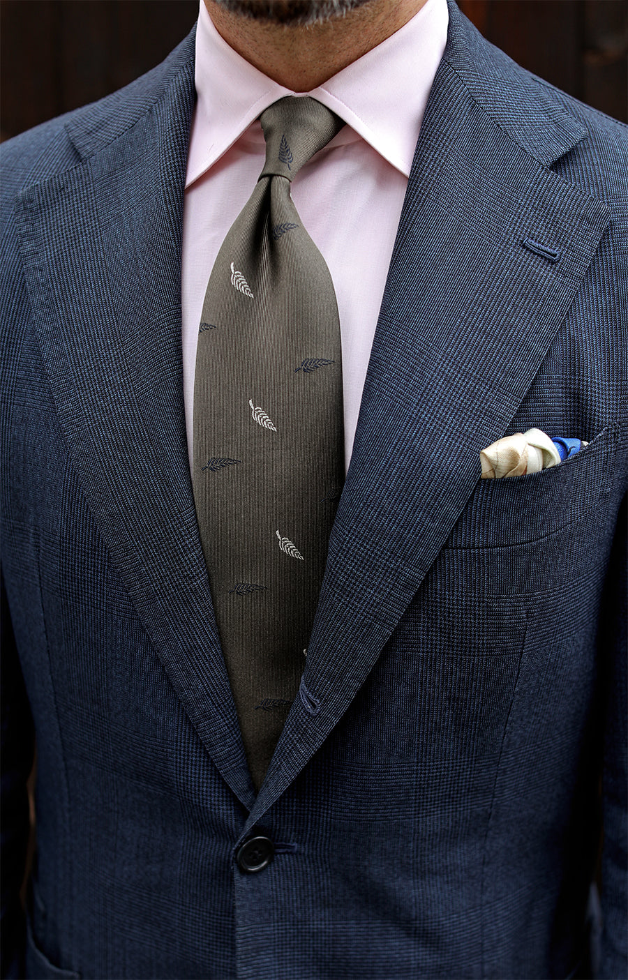 Floral Jacquard Silk Tie - Army - Hand-Rolled