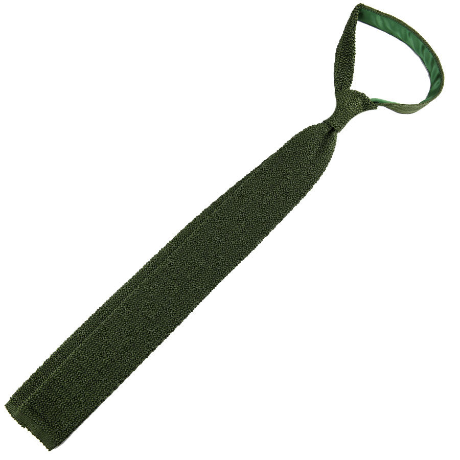 Crunchy Silk Knit Tie - Olive