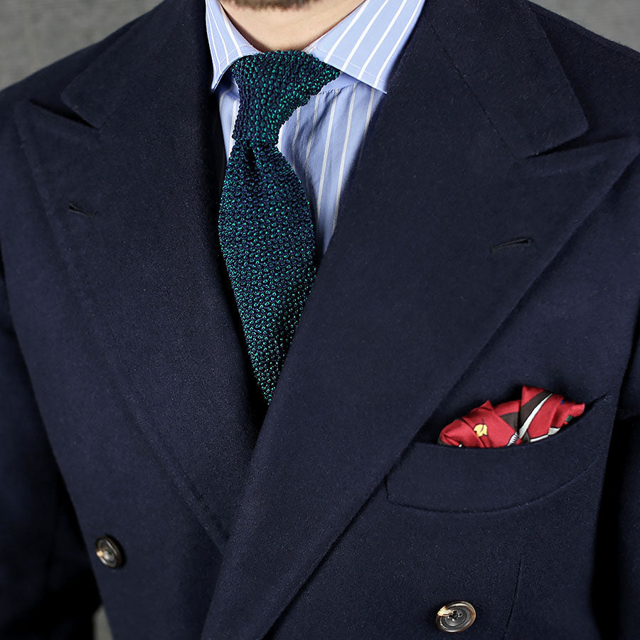 Crunchy Silk Knit Tie - Navy / Green Mottled