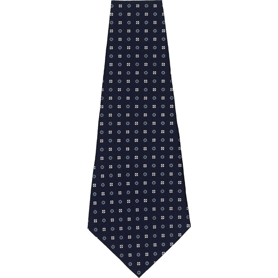 Floral Printed Silk Bespoke Tie - Navy