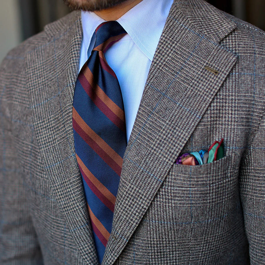 Repp Stripe Silk Tie - Navy / Burgundy / Copper