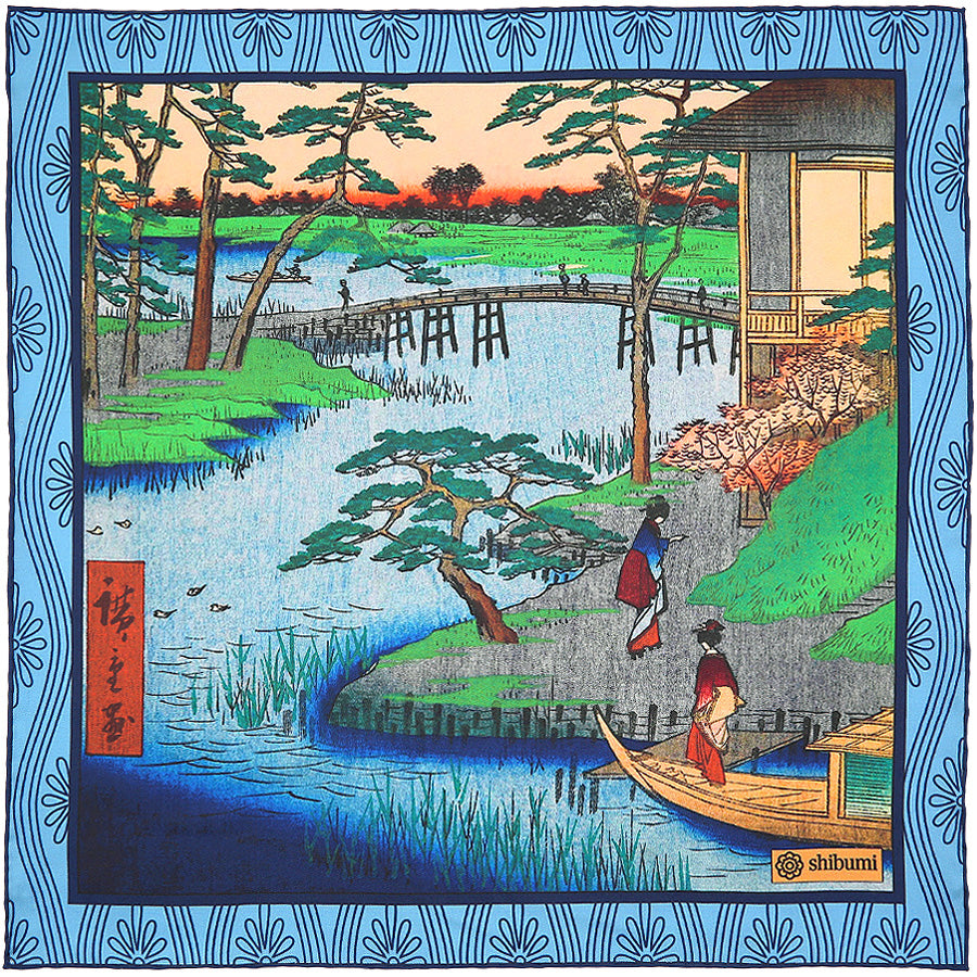 Ukiyo-e Silk Pocket Square - Nagare - 40x40cm