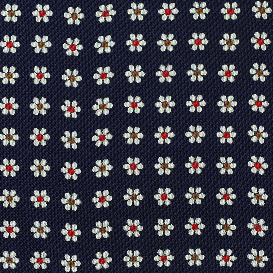 Floral Printed Silk Bespoke Tie - Navy
