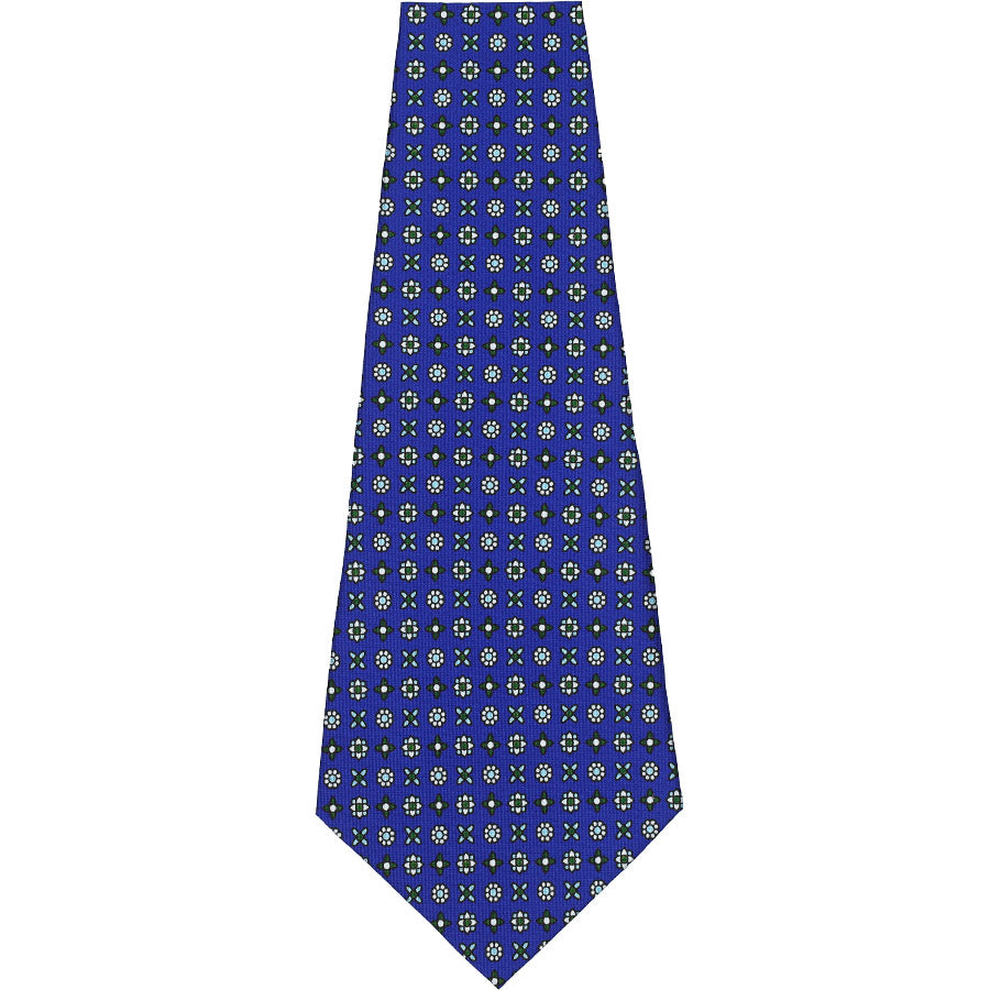 Floral Printed Silk Bespoke Tie - Royal Blue