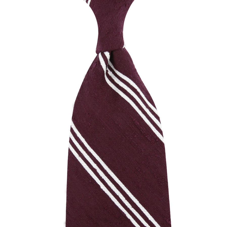Triple Stripe Shantung Bespoke Tie - Burgundy
