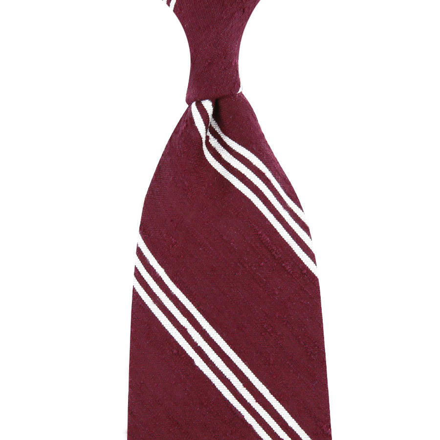 Triple Stripe Shantung Bespoke Tie - Cherry