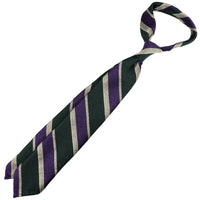 Striped Fina Grenadine Cotton / Wool / Silk Tie - Forest / Purple / Ivory