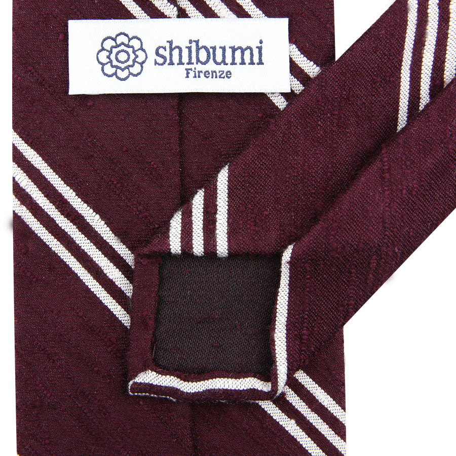 Triple Stripe Shantung Bespoke Tie - Burgundy