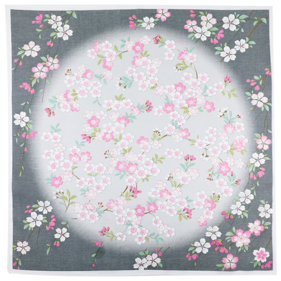 Floral Motif Cotton Handkerchief - Charcoal