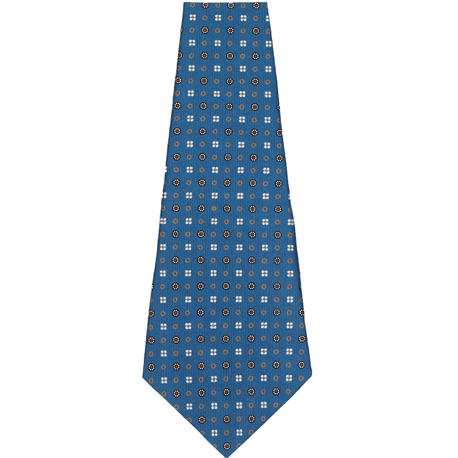 Floral Printed Silk Bespoke Tie - Air Force Blue