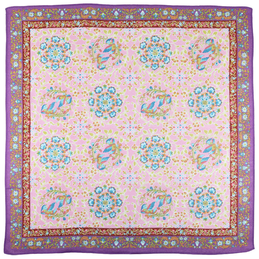 Floral Motif Cotton Handkerchief - Pink / Purple