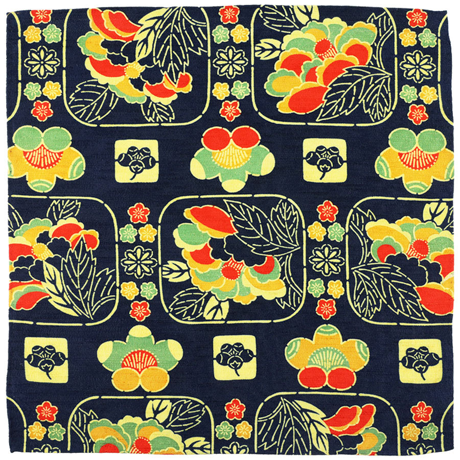 Vintage Kimono Silk Pocket Square - Navy