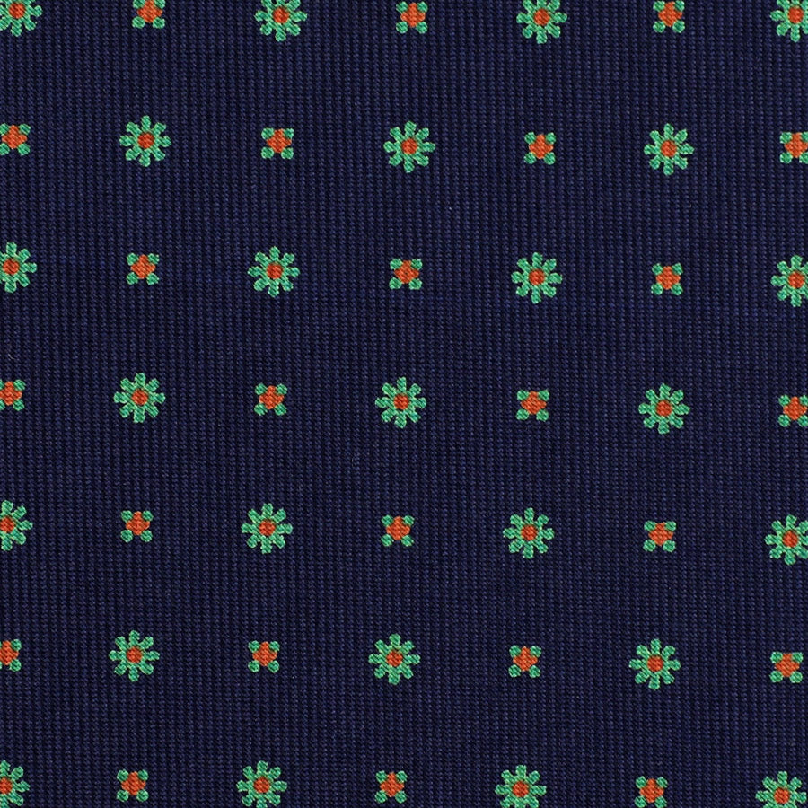 Floral Printed Silk Bespoke Tie - Navy