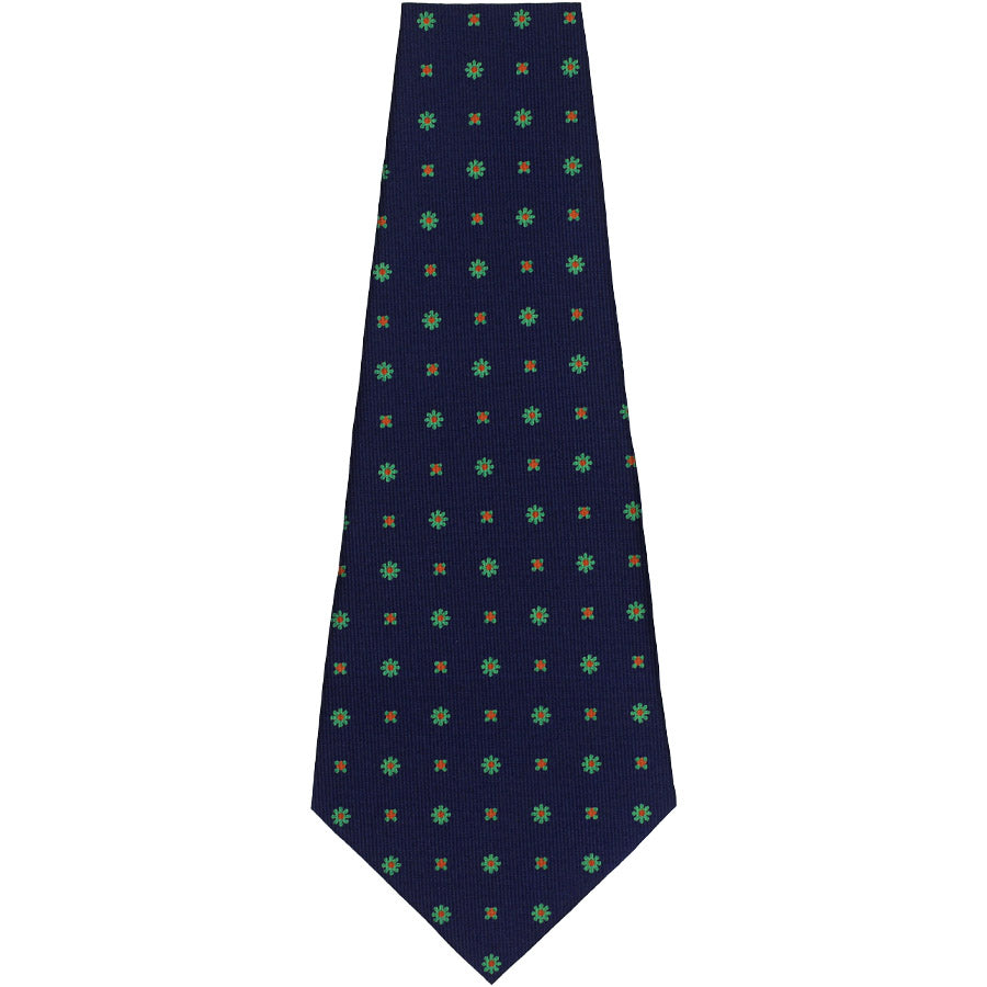 Floral Printed Silk Bespoke Tie - Navy