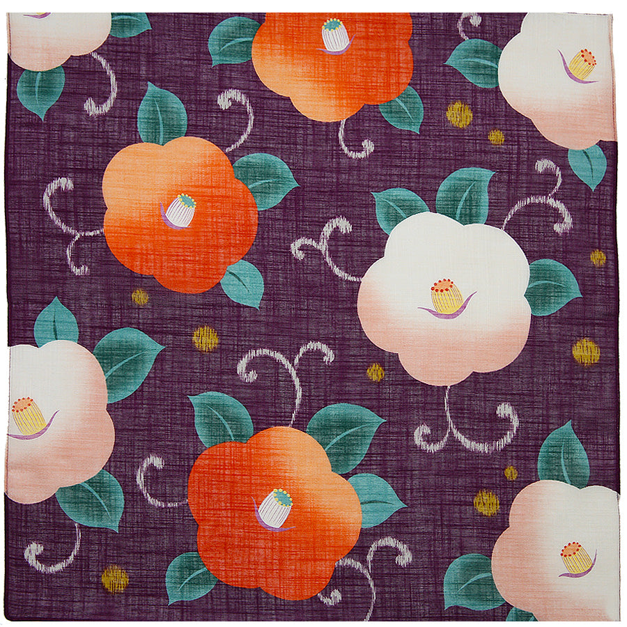 Kimono Motif Cotton Handkerchief - Purple