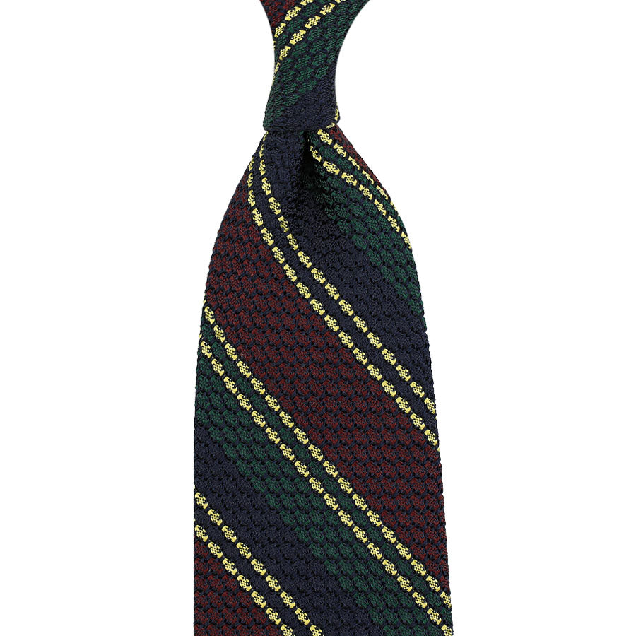 Striped Grenadine / Garza Grossa Silk Tie - Forest / Burgundy