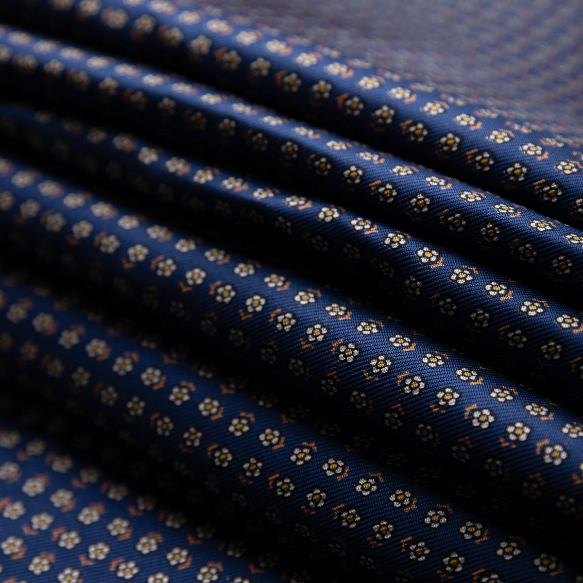 Floral Printed Silk Bespoke Tie - Navy
