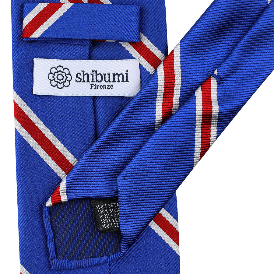 Japanese Repp Stripe Silk Tie - Royal Blue - Hand-Rolled