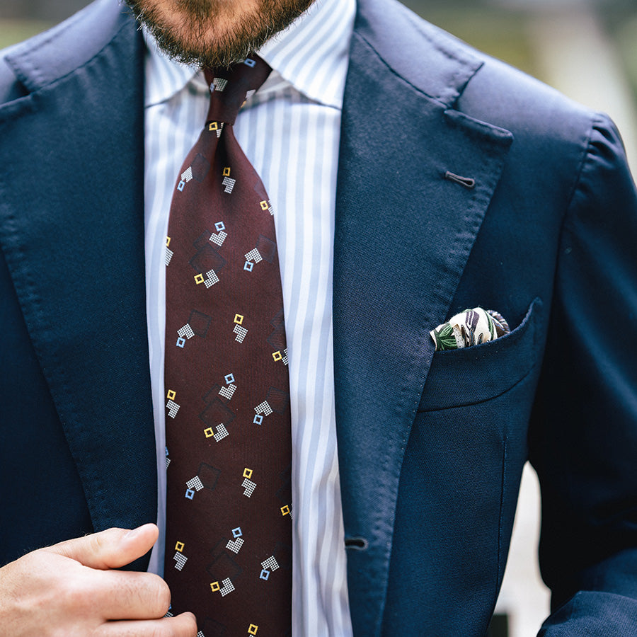 Geometrical Japanese Jacquard Silk Tie - Burgundy