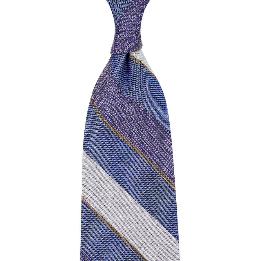 Striped Cotton / Silk / Linen Tie - Ivory / Blue / Purple