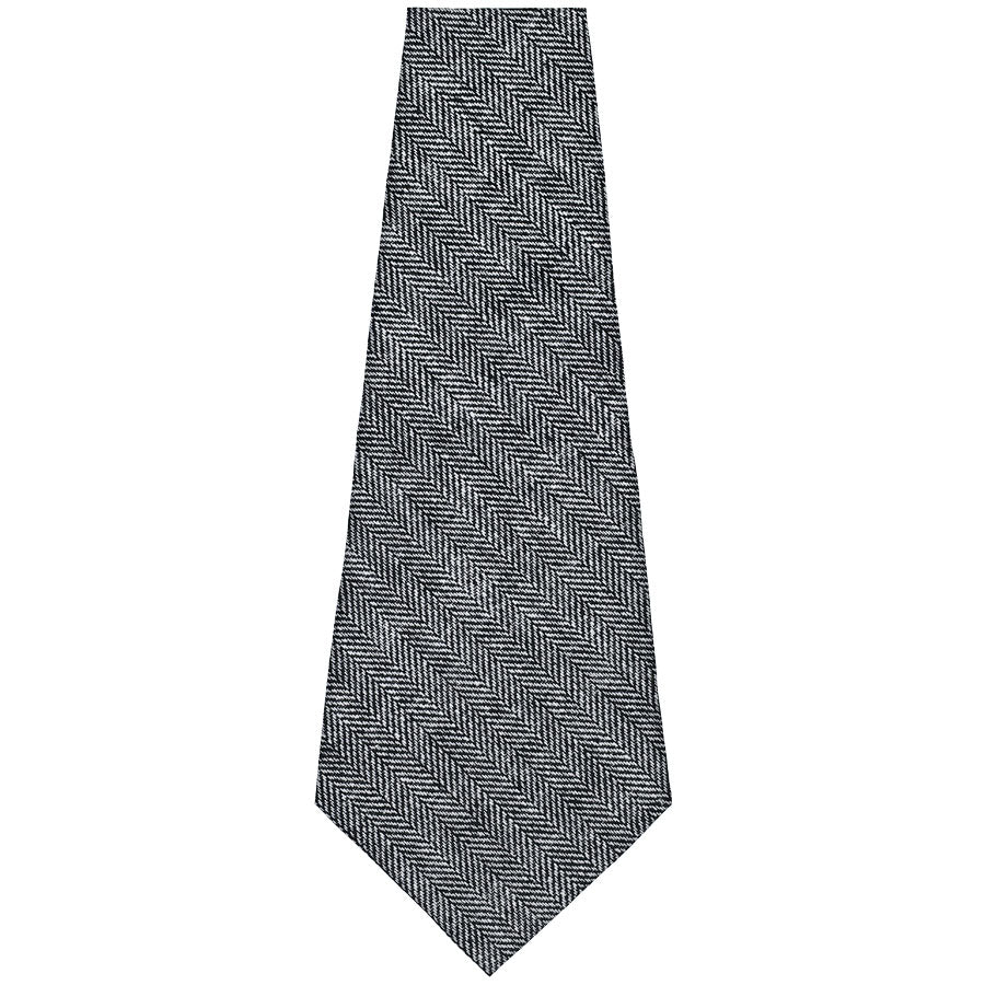 Herringbone Wool / Linen Bespoke Tie - Black / White