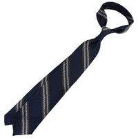 Striped Grossa Grenadine Silk Tie - Navy - Hand-Rolled