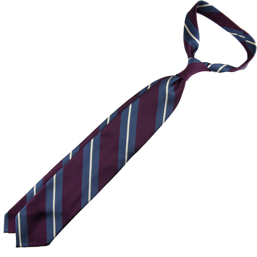 Super Repp Stripe Silk Tie - Eggplant / Blue / White