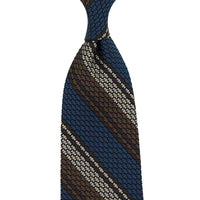 Striped Grenadine / Garza Grossa Silk Tie - Navy / Brown