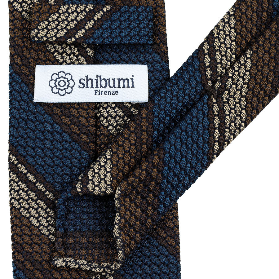 Striped Grenadine / Garza Grossa Silk Tie - Navy / Brown