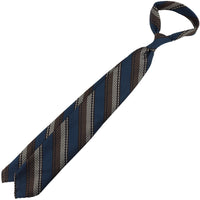 Striped Grenadine / Garza Grossa Silk Tie - Navy / Brown