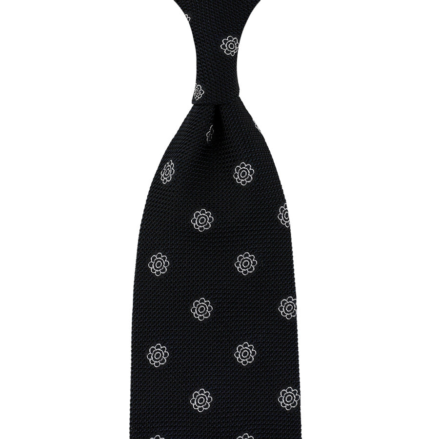 Shibumi-Flower Fina Grenadine Silk Tie - Black - Hand-Rolled