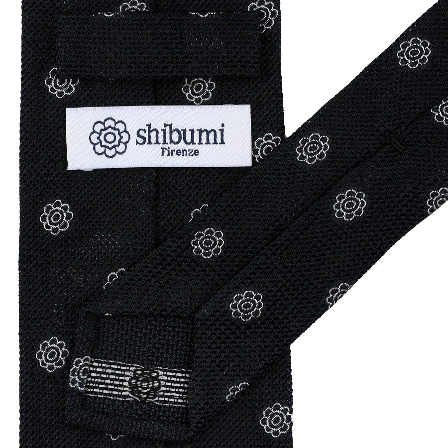 Shibumi-Flower Fina Grenadine Silk Tie - Black - Hand-Rolled