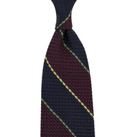 Striped Grenadine / Garza Grossa Silk Tie - Burgundy / Navy