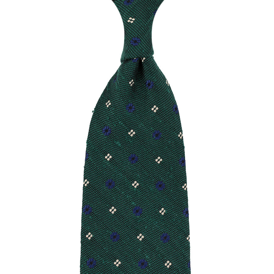 Floral Soft Shantung Silk Tie - Forest - Hand-Rolled