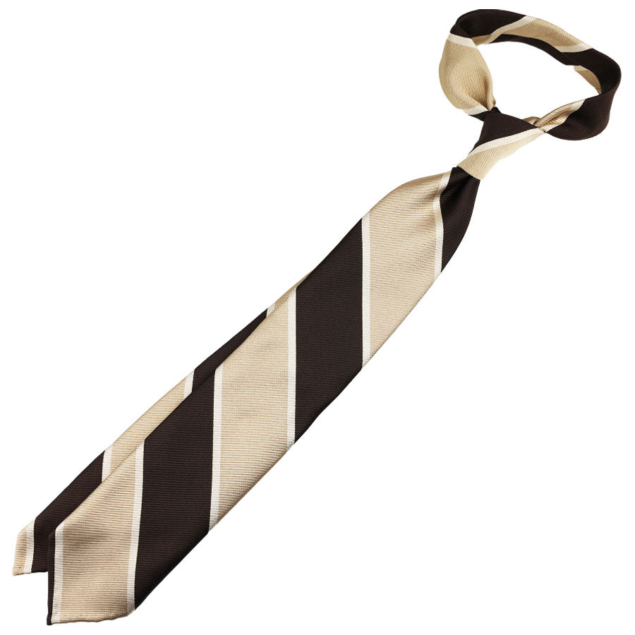 Block Stripe Super Repp Silk Tie - Brown / Beige / Ivory