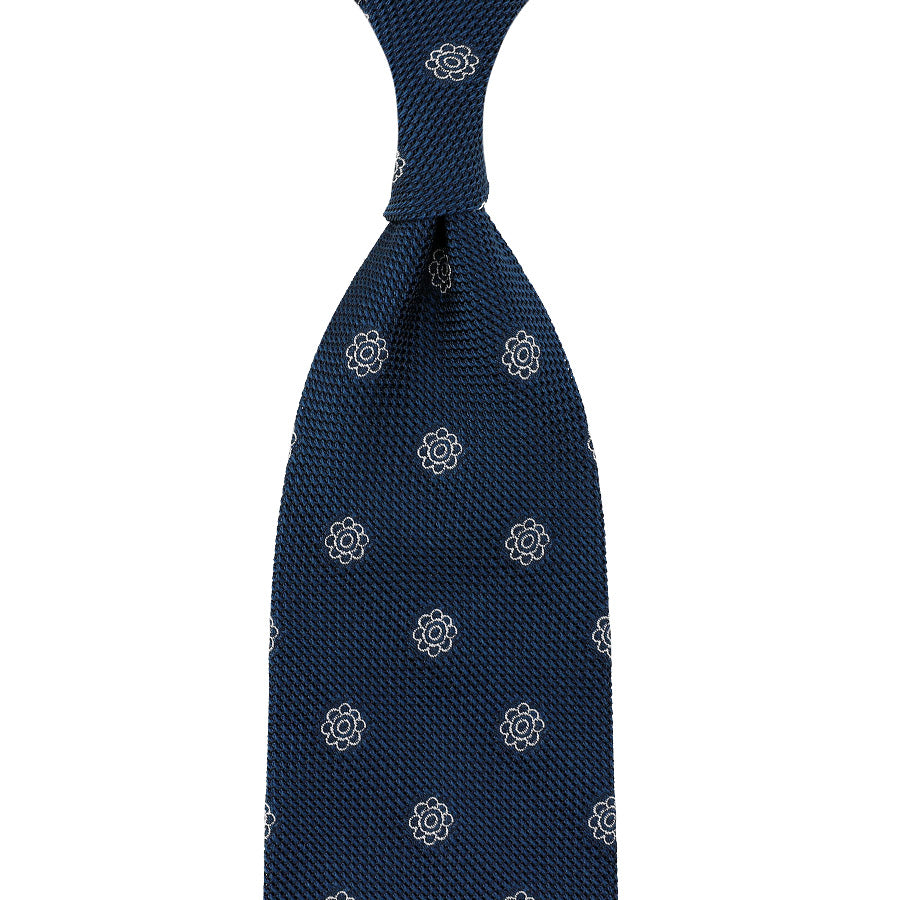 Shibumi-Flower Fina Grenadine Silk Tie - Light Navy - Hand-Rolled