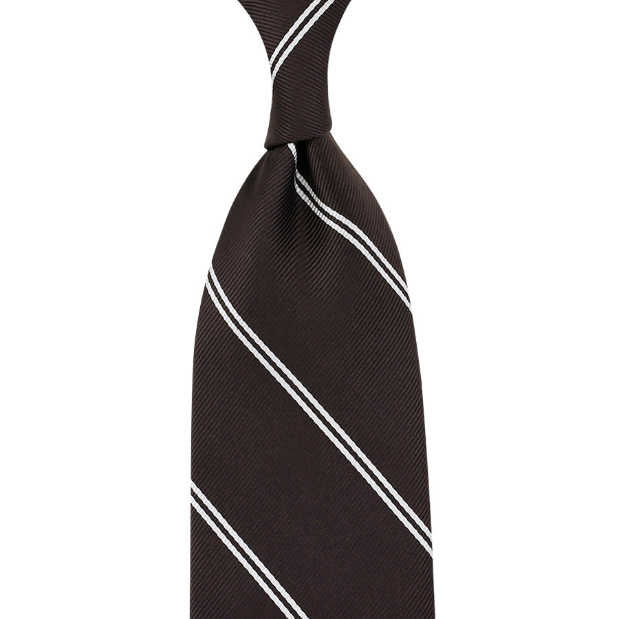 Japanese Repp Stripe Silk Tie - Chocolate - Hand-Rolled