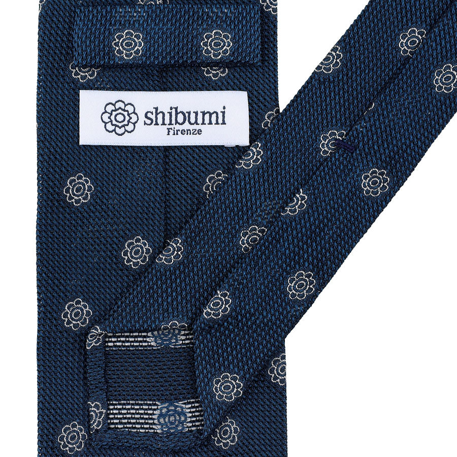 Shibumi-Flower Fina Grenadine Silk Tie - Light Navy - Hand-Rolled