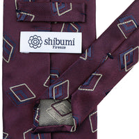 Geometrical Jacquard Silk Tie - Eggplant - Hand-Rolled