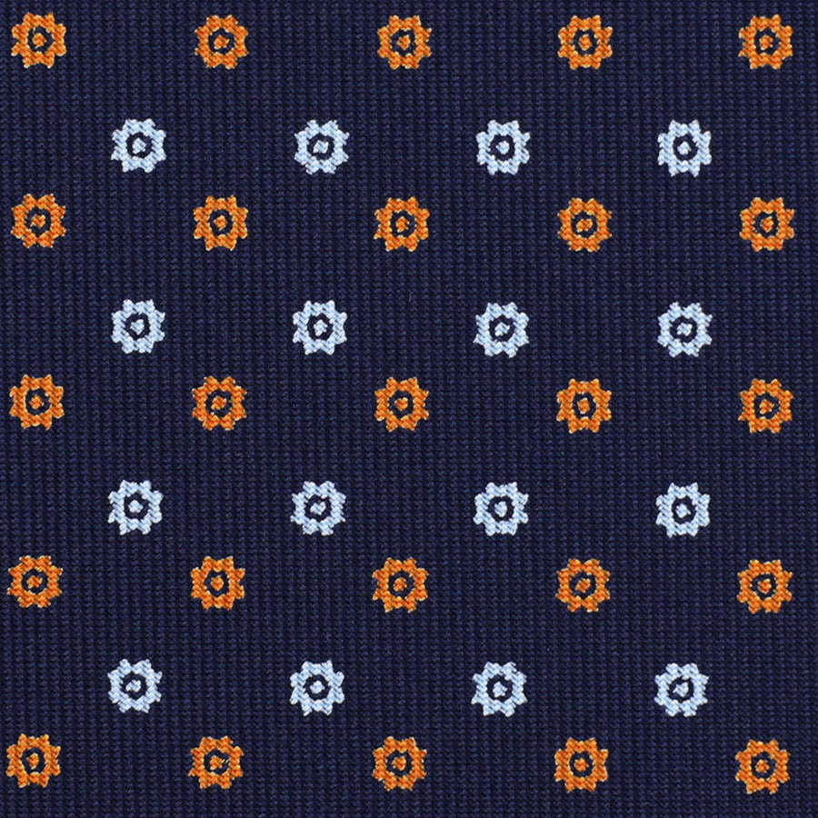 Floral Printed Silk Bespoke Tie - Navy