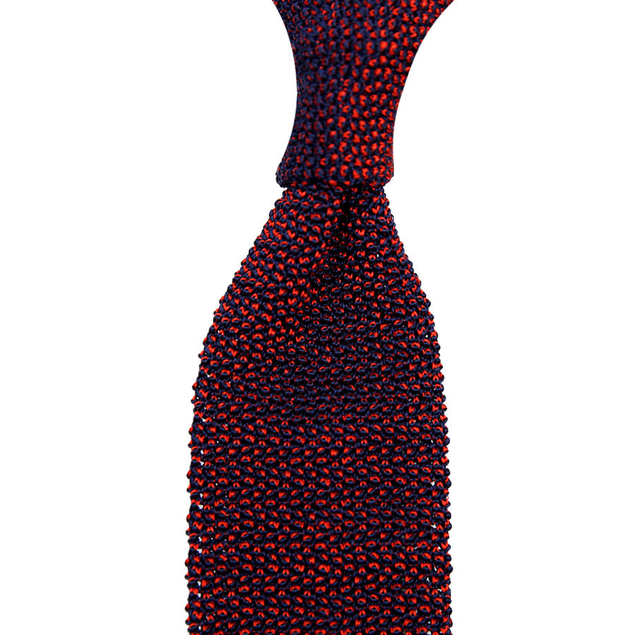 Crunchy Silk Knit Tie - Cherry / Navy Mottled
