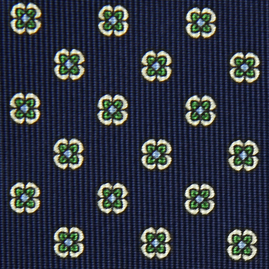 Floral Printed Bespoke Silk Tie - Navy