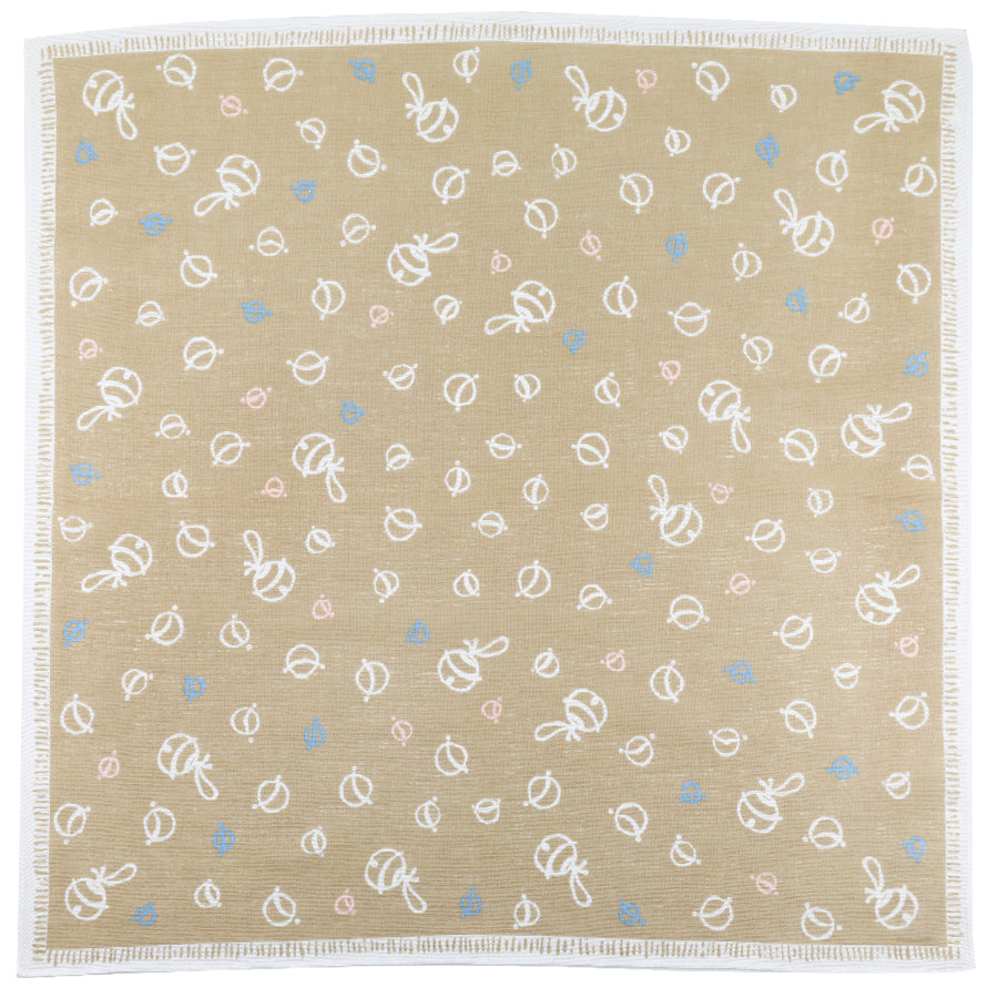 Kimono Motif Cotton Handkerchief - Beige