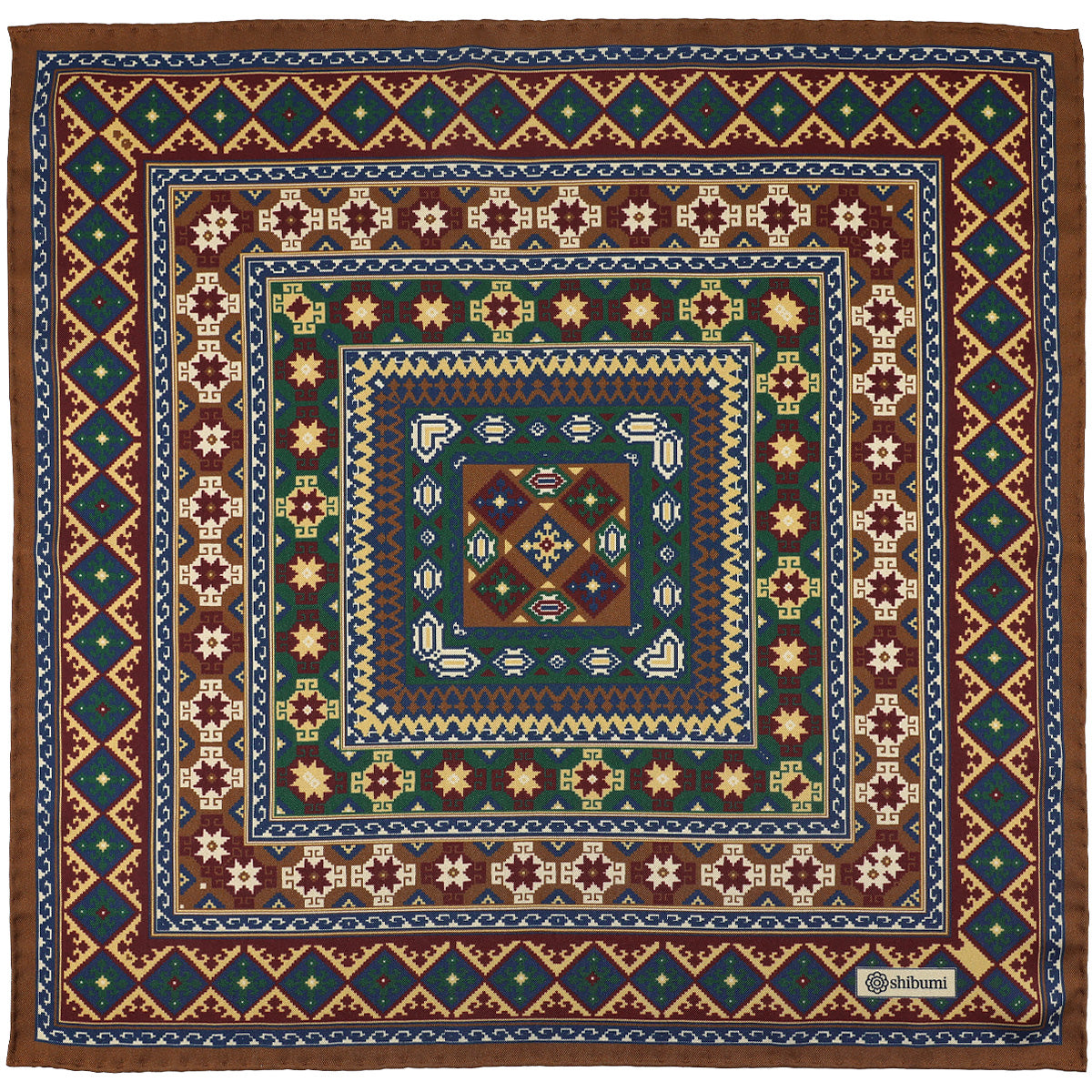 8 Bit Motif Silk Pocket Square - Forest / Brown - 40x40cm