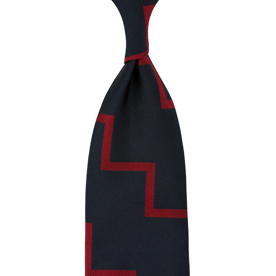 Artillery Repp Stripe Silk Tie - Midnight / Cherry - Hand-Rolled