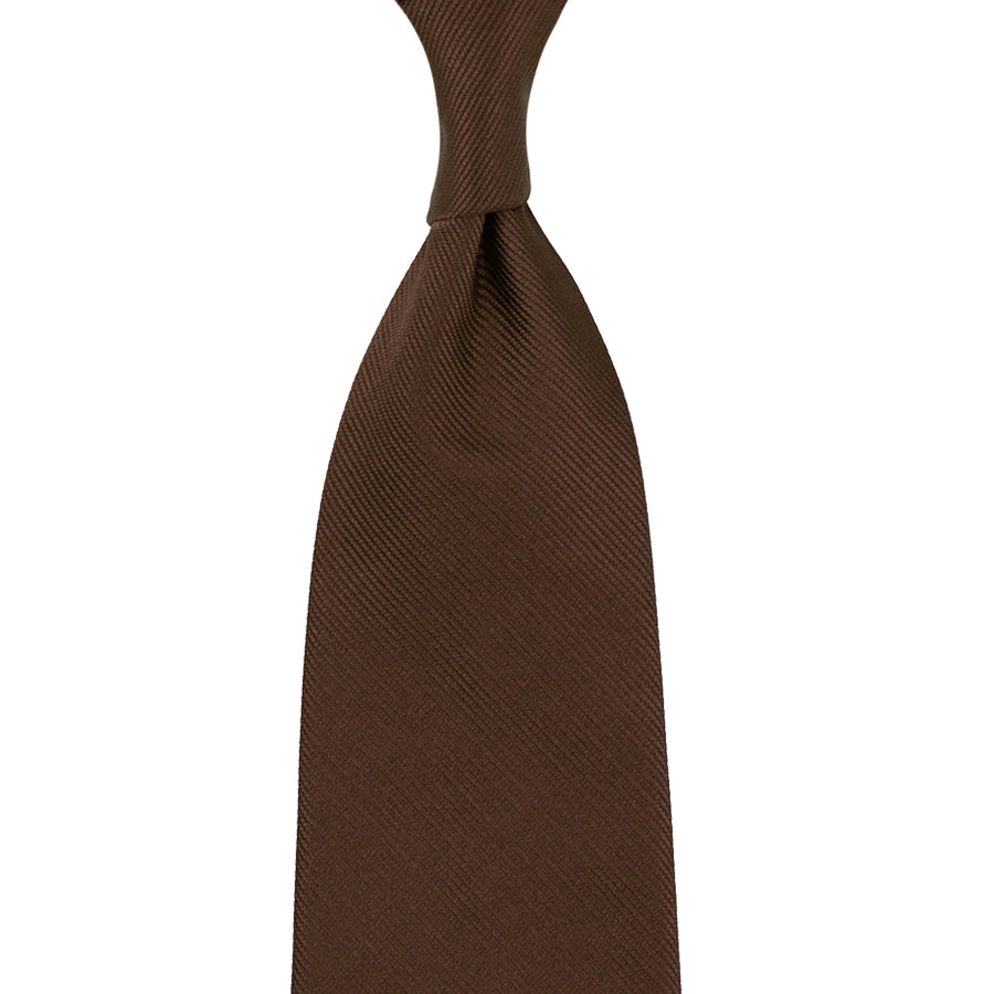 Plain Repp Silk Tie - Brown - Hand-Rolled